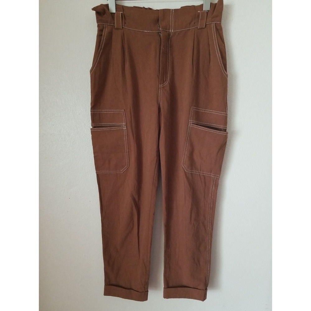 KENDALL & KYLIE Women's Brown Tapered Leg Cargo Pocket Pant Size M Elastic Waist